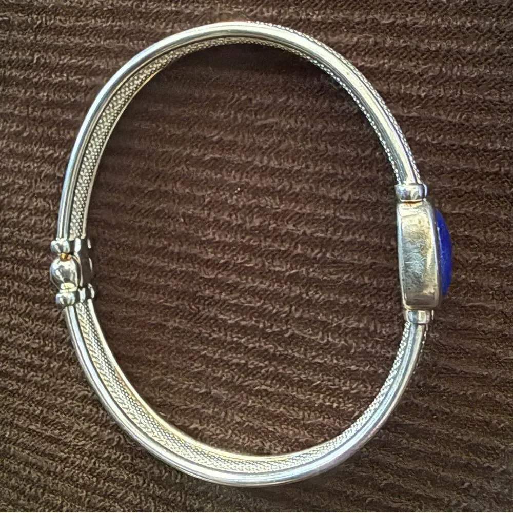 Boho Silver Bangle with Deep Lapis Stone – Artisan Style